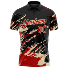 Laden Sie das Bild in den Galerie-Viewer, Uksn Individuelles Schwarz Rot-Creme Pinselstrich-Splitter-Spritzer Funktions-Poloshirt