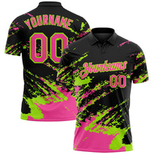 Laden Sie das Bild in den Galerie-Viewer, Uksn Individuelles Schwarz Pink-Neongrün Pinselstrich-Splitter-Spritzer Funktions-Poloshirt