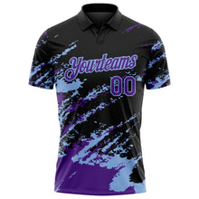 Laden Sie das Bild in den Galerie-Viewer, Uksn Individuelles Schwarz Violett-Hellblau Pinselstrich-Splitter-Spritzer Funktions-Poloshirt