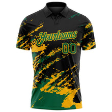 Laden Sie das Bild in den Galerie-Viewer, Uksn Individuelles Schwarz Kelly-Grün-Gold Pinselstrich-Splitter-Spritzer Funktions-Poloshirt