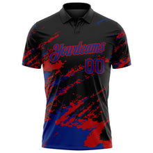 Laden Sie das Bild in den Galerie-Viewer, Uksn Individuelles Schwarz Royalblau-Rot Pinselstrich-Splitter-Spritzer Funktions-Poloshirt