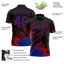 Laden Sie das Bild in den Galerie-Viewer, Uksn Individuelles Schwarz Royalblau-Rot Pinselstrich-Splitter-Spritzer Funktions-Poloshirt