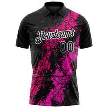 Laden Sie das Bild in den Galerie-Viewer, Uksn Individuelles Schwarz Hot Pink Dunkelrosa-Weiß Tropfende Spritzer rissige Textur Funktions-Poloshirt