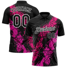 Laden Sie das Bild in den Galerie-Viewer, Uksn Individuelles Schwarz Hot Pink Dunkelrosa-Weiß Tropfende Spritzer rissige Textur Funktions-Poloshirt