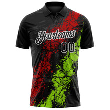 Laden Sie das Bild in den Galerie-Viewer, Uksn Individuelles Schwarz Rot Neongrün-Weiß Tropfende Spritzer rissige Textur Funktions-Poloshirt