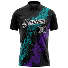 Laden Sie das Bild in den Galerie-Viewer, Uksn Individuelles Schwarz Petrol Violett-Weiß Tropfende Spritzer rissige Textur Funktions-Poloshirt