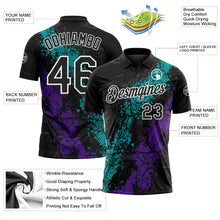 Laden Sie das Bild in den Galerie-Viewer, Uksn Individuelles Schwarz Petrol Violett-Weiß Tropfende Spritzer rissige Textur Funktions-Poloshirt