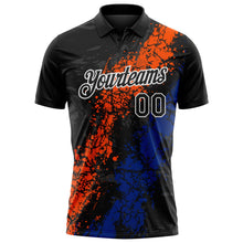 Laden Sie das Bild in den Galerie-Viewer, Uksn Individuelles Schwarz Orange Royalblau-Weiß Tropfende Spritzer rissige Textur Funktions-Poloshirt