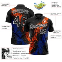 Laden Sie das Bild in den Galerie-Viewer, Uksn Individuelles Schwarz Orange Royalblau-Weiß Tropfende Spritzer rissige Textur Funktions-Poloshirt