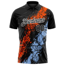 Laden Sie das Bild in den Galerie-Viewer, Uksn Individuelles Schwarz Orange Hellblau-Weiß Tropfende Spritzer rissige Textur Funktions-Poloshirt