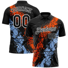 Laden Sie das Bild in den Galerie-Viewer, Uksn Individuelles Schwarz Orange Hellblau-Weiß Tropfende Spritzer rissige Textur Funktions-Poloshirt