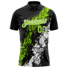 Laden Sie das Bild in den Galerie-Viewer, Uksn Individuelles Schwarz Neongrün-Weiß Tropfende Spritzer rissige Textur Funktions-Poloshirt