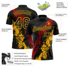 Laden Sie das Bild in den Galerie-Viewer, Uksn Individuelles Schwarz Rot-Gold Tropfende Spritzer rissige Textur Funktions-Poloshirt