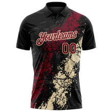 Laden Sie das Bild in den Galerie-Viewer, Uksn Individuelles Schwarz Karmesinrot-Creme Tropfende Spritzer rissige Textur Funktions-Poloshirt