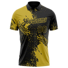 Laden Sie das Bild in den Galerie-Viewer, Uksn Individuelles Schwarz-Altgold Distressed-Kratzer-Pinselstrich Funktions-Poloshirt
