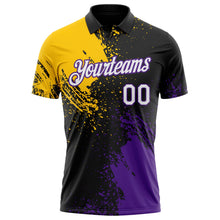Laden Sie das Bild in den Galerie-Viewer, Uksn Individuelles Schwarz Weiß Gelb-Violett Distressed-Kratzer-Pinselstrich Funktions-Poloshirt