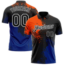 Laden Sie das Bild in den Galerie-Viewer, Uksn Individuelles Schwarz Orange Royalblau-Weiß Distressed-Kratzer-Pinselstrich Funktions-Poloshirt