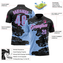 Laden Sie das Bild in den Galerie-Viewer, Uksn Individuelles Schwarz Hellblau-Pink Flüssige Farbspritzer Funktions-Poloshirt