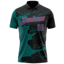 Laden Sie das Bild in den Galerie-Viewer, Uksn Individuelles Schwarz Petrol-Pink Flüssige Farbspritzer Funktions-Poloshirt