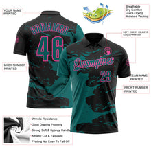 Laden Sie das Bild in den Galerie-Viewer, Uksn Individuelles Schwarz Petrol-Pink Flüssige Farbspritzer Funktions-Poloshirt