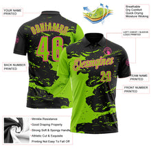 Laden Sie das Bild in den Galerie-Viewer, Uksn Individuelles Schwarz Neongrün-Pink Flüssige Farbspritzer Funktions-Poloshirt