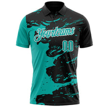 Laden Sie das Bild in den Galerie-Viewer, Uksn Individuelles Schwarz Aqua-Weiß Flüssige Farbspritzer Funktions-Poloshirt