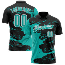 Laden Sie das Bild in den Galerie-Viewer, Uksn Individuelles Schwarz Aqua-Weiß Flüssige Farbspritzer Funktions-Poloshirt