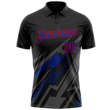 Laden Sie das Bild in den Galerie-Viewer, Uksn Individuelles Schwarz Royalblau Grau-Rot Blitz-Geometrie Funktions-Poloshirt