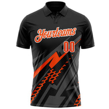 Laden Sie das Bild in den Galerie-Viewer, Uksn Individuelles Schwarz Orange Grau-Weiß Blitz-Geometrie Funktions-Poloshirt