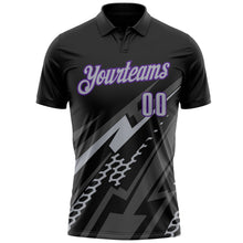 Laden Sie das Bild in den Galerie-Viewer, Uksn Individuelles Schwarz Grau-Violett Blitz-Geometrie Funktions-Poloshirt
