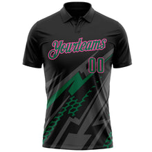 Laden Sie das Bild in den Galerie-Viewer, Uksn Individuelles Schwarz Kelly-Grün Grau-Pink Blitz-Geometrie Funktions-Poloshirt