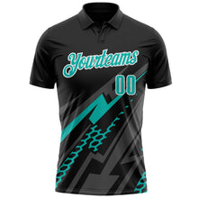 Laden Sie das Bild in den Galerie-Viewer, Uksn Individuelles Schwarz Aqua Grau-Weiß Blitz-Geometrie Funktions-Poloshirt