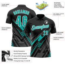 Laden Sie das Bild in den Galerie-Viewer, Uksn Individuelles Schwarz Aqua Grau-Weiß Blitz-Geometrie Funktions-Poloshirt