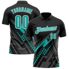 Laden Sie das Bild in den Galerie-Viewer, Uksn Individuelles Schwarz Aqua Grau-Weiß Blitz-Geometrie Funktions-Poloshirt