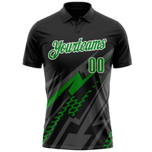 Laden Sie das Bild in den Galerie-Viewer, Uksn Individuelles Schwarz Grasgrün Grau-Weiß Blitz-Geometrie Funktions-Poloshirt