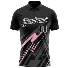 Laden Sie das Bild in den Galerie-Viewer, Uksn Individuelles Schwarz Hellrosa Grau-Weiß Blitz-Geometrie Funktions-Poloshirt