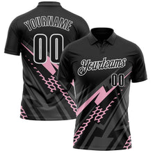 Laden Sie das Bild in den Galerie-Viewer, Uksn Individuelles Schwarz Hellrosa Grau-Weiß Blitz-Geometrie Funktions-Poloshirt