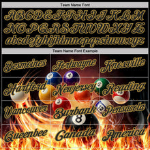 Laden Sie das Bild in den Galerie-Viewer, Uksn Individuelles Schwarz-Altgold Flammen Billard Snooker Bälle Pool Funktions-Poloshirt