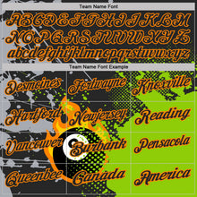 Laden Sie das Bild in den Galerie-Viewer, Uksn Individuelles Schwarz Neongrün-Bay Orange Flammen Billard Snooker 8-Ball-Pool-Spritzer Funktions-Poloshirt