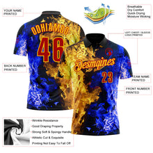 Laden Sie das Bild in den Galerie-Viewer, Uksn Individuelles Schwarz Rot Blau-Gelb Flammen-Split-Feuer Funktions-Poloshirt