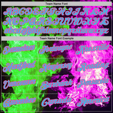 Laden Sie das Bild in den Galerie-Viewer, Uksn Individuelles Schwarz Pink Hot Pink Grün-Himmelblau Flammen-Split-Feuer Funktions-Poloshirt