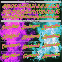 Laden Sie das Bild in den Galerie-Viewer, Uksn Individuelles Schwarz Neongrün Eisblau Violett-Pink Flammen-Split-Feuer Funktions-Poloshirt