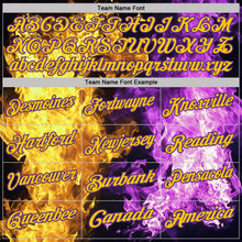 Laden Sie das Bild in den Galerie-Viewer, Uksn Individuelles Schwarz Violett-Gelb Flammen-Split-Feuer Funktions-Poloshirt