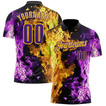 Laden Sie das Bild in den Galerie-Viewer, Uksn Individuelles Schwarz Violett-Gelb Flammen-Split-Feuer Funktions-Poloshirt