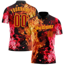 Laden Sie das Bild in den Galerie-Viewer, Uksn Individuelles Schwarz Rot-Gelb Flammen-Split-Feuer Funktions-Poloshirt