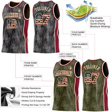Laden Sie das Bild in den Galerie-Viewer, Uksn Individuelles Schwarz(Oliv) Vintage-US-Flagge Creme-Kastanienbraun Seitenstreifen Sonnenflamme Wendbar Doppelseitig Sublimation Basketball-Set Trikot