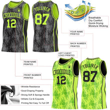 Laden Sie das Bild in den Galerie-Viewer, Uksn Individuelles Schwarz-Neongrün Seitenstreifen Sonnenflamme Wendbar Doppelseitig Sublimation Basketball-Set Trikot