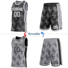 Laden Sie das Bild in den Galerie-Viewer, Uksn Individuelles Schwarz Grau-Weiß Seitenstreifen Sonnenflamme Wendbar Doppelseitig Sublimation Basketball-Set Trikot