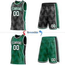 Laden Sie das Bild in den Galerie-Viewer, Uksn Individuelles Schwarz Weiß-Kelly-Grün Seitenstreifen Sonnenflamme Wendbar Doppelseitig Sublimation Basketball-Set Trikot