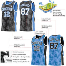 Laden Sie das Bild in den Galerie-Viewer, Uksn Individuelles Schwarz Weiß-Hellblau Seitenstreifen Sonnenflamme Wendbar Doppelseitig Sublimation Basketball-Set Trikot